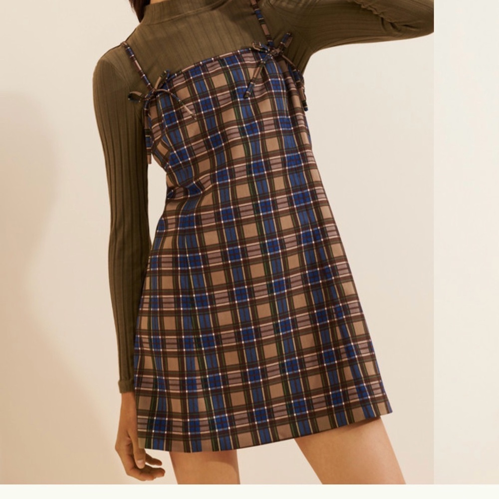 Hill House Plaid Mini Dress in Brown and Blue
